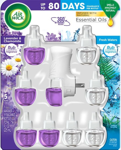 AIR WICK AMBIENTADOR CON ACEITES ESENCIALES +1DIFUSOR Y 9 REPUESTOS 225 ML/7.56 OZ